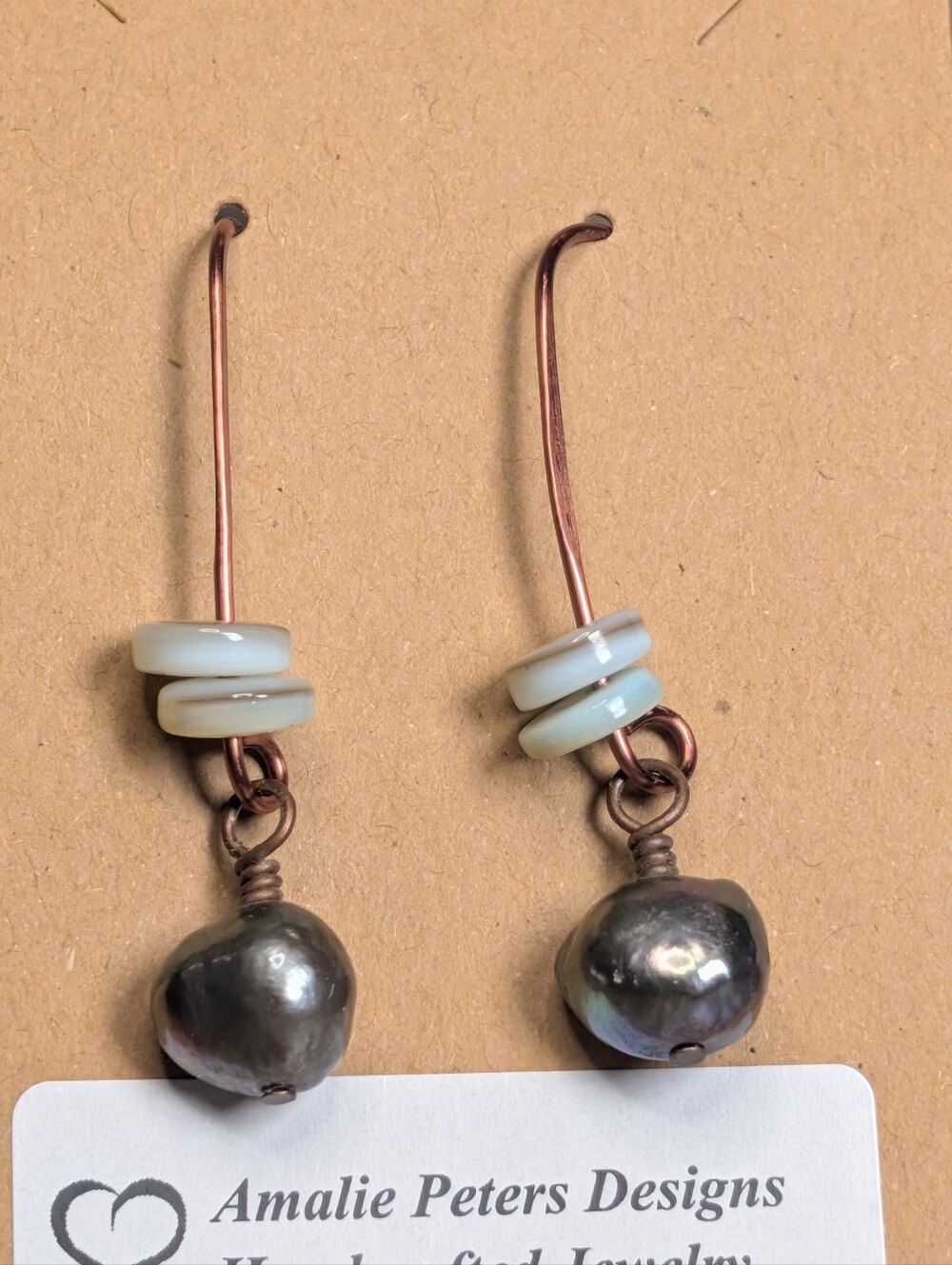 NEW Artisan Copper Hand Wire Wrapped Peacock Baroque Pearl Drop Dangle Earrings - Picture 3 of 6